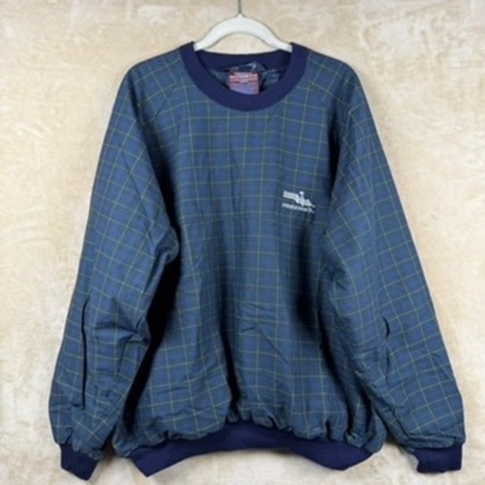 Sunderland of Scotland Pebble Beach Golf Pullover Blue Plaid Weatherbeater XL